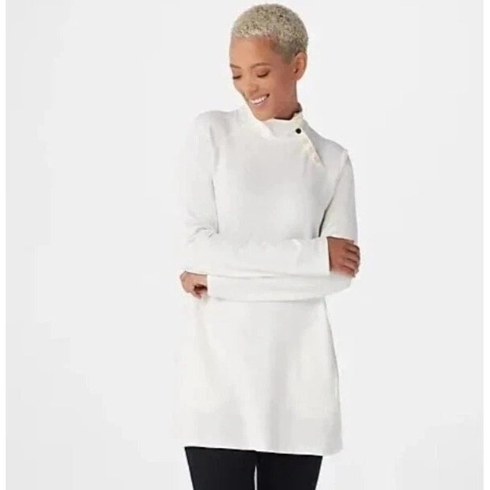 Susan Graver Ivory Weekend Cotton Modal French Terry Tunic Sz L NEW